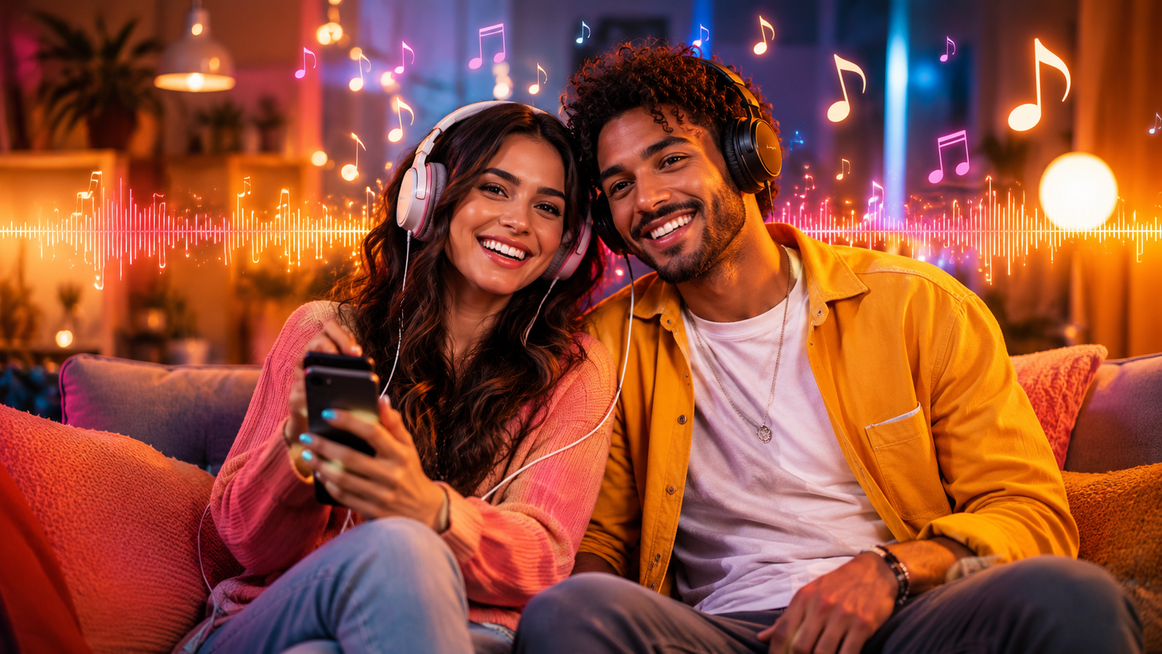 Couple enjoying music together